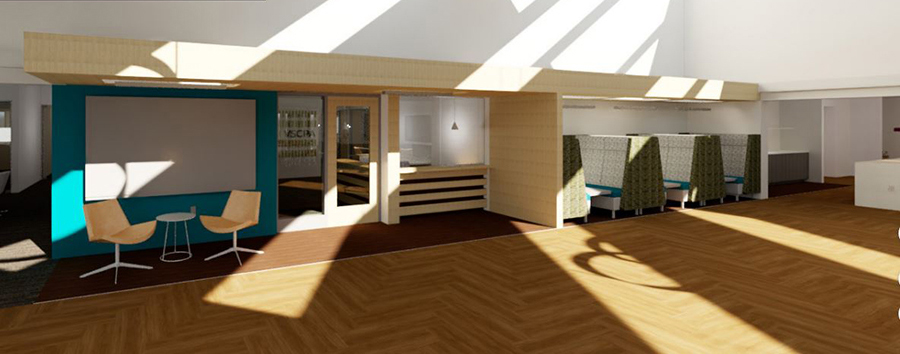 Rendering of lobby from new building