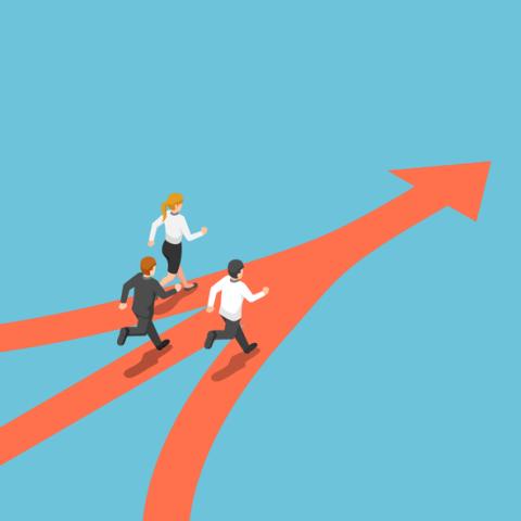 Business people on arrow path