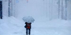 Woman in snowstorm